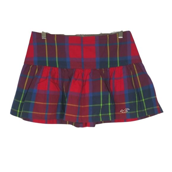 Hollister Red & Blue Plaid School Girl Mini Skirt Academia Y2KSz Small - Picture 1 of 5